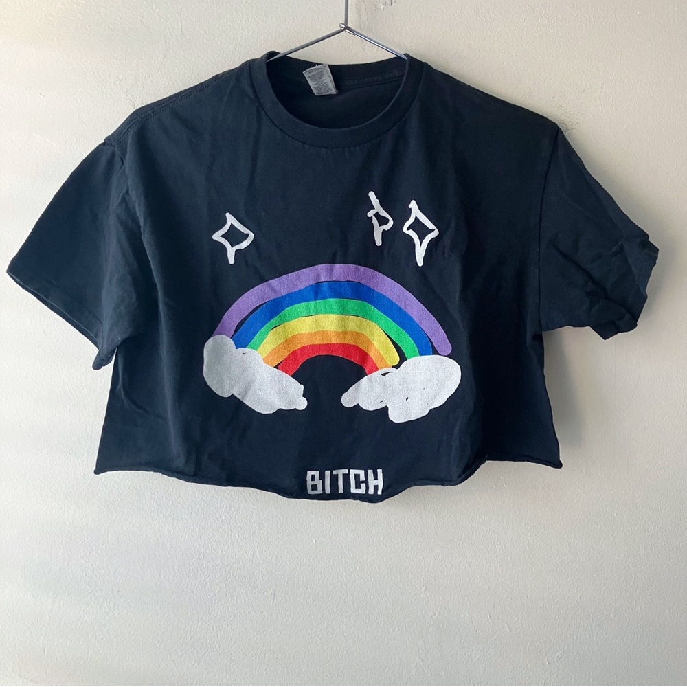 Rainbow Cloud Pride Custom Crop Tee in Black - Picture 2 of 6
